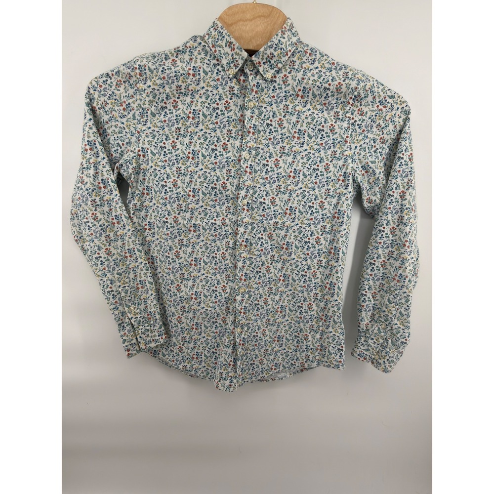 Zara Button Down Shirt Mens M Ditsy Floral Slim Fit Long Sleeve Multicolor